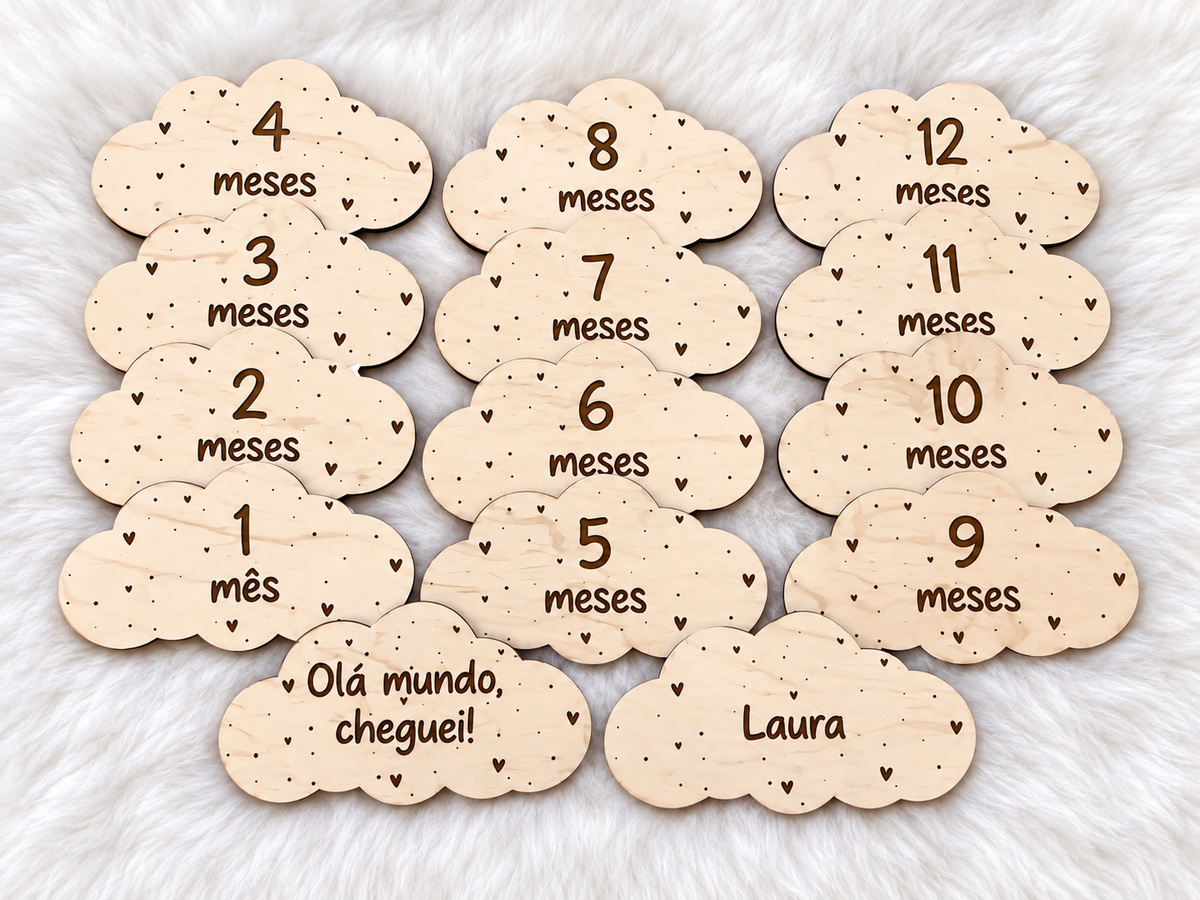 Placas Milestones Bebé - Nuvem